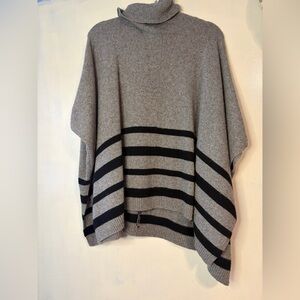 Tahari wool yak poncho shawl striped oversized turtle neck size M